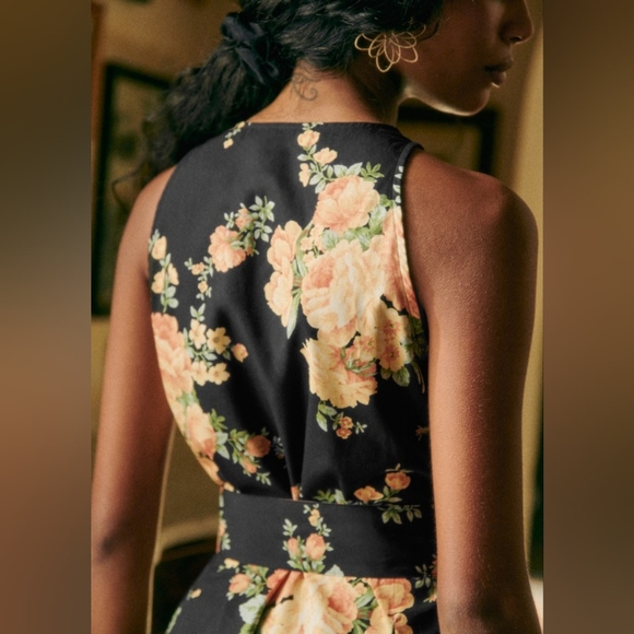 Sezane Solitta Dress Pila Print Black Floral 100% Organic Cotton NWT 40/8 - Picture 12 of 15